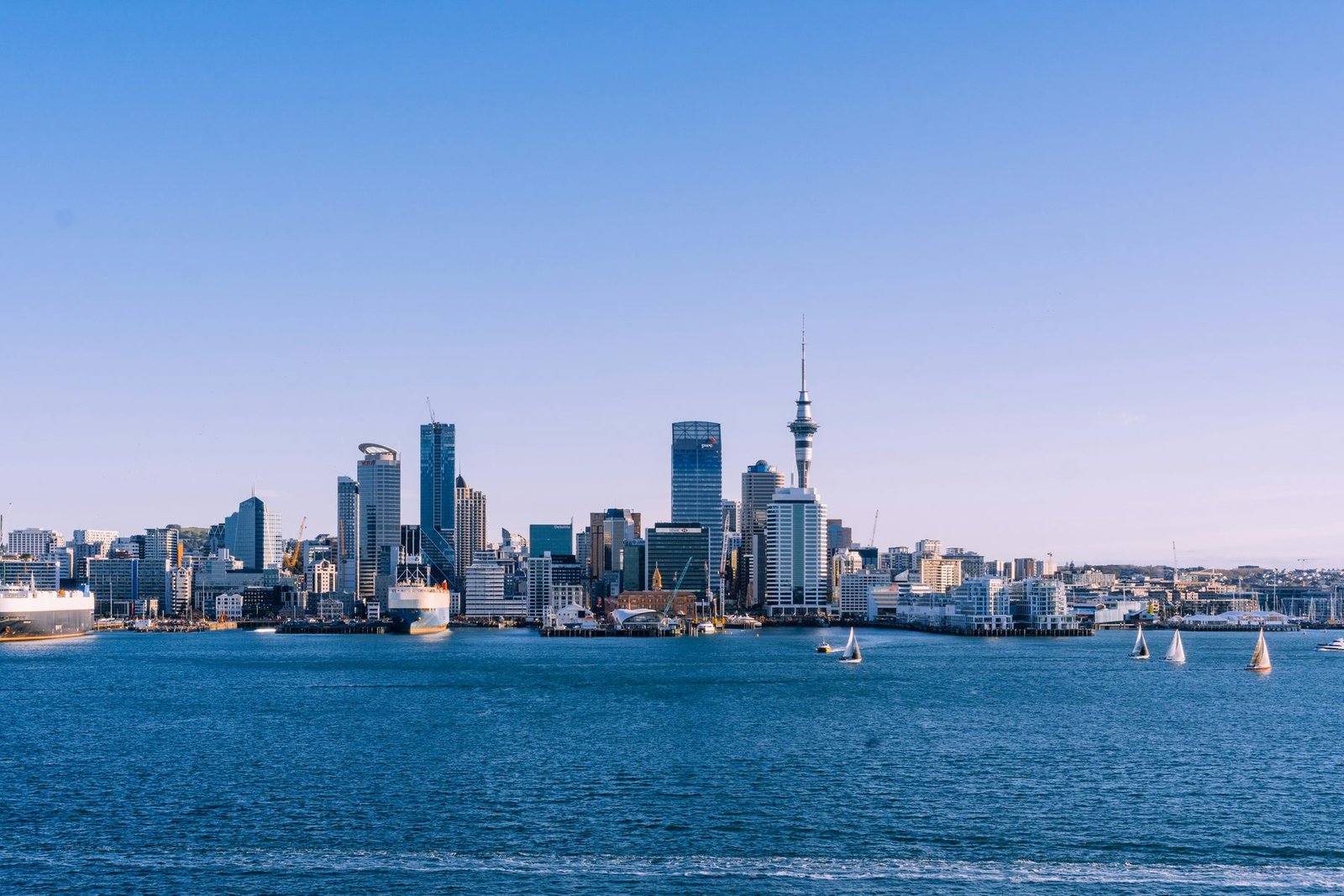 Auckland harbour and city skyline on a clear day